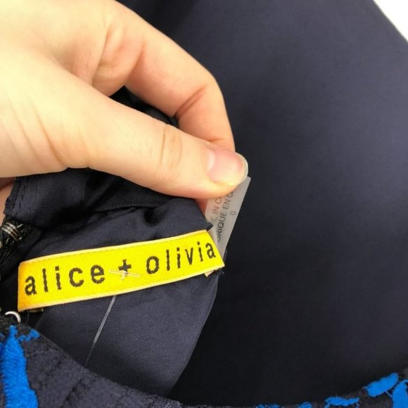 Alice + Olivia NWT Black Blue Nelly rose print mini dress open back size 0 - Picture 5 of 16